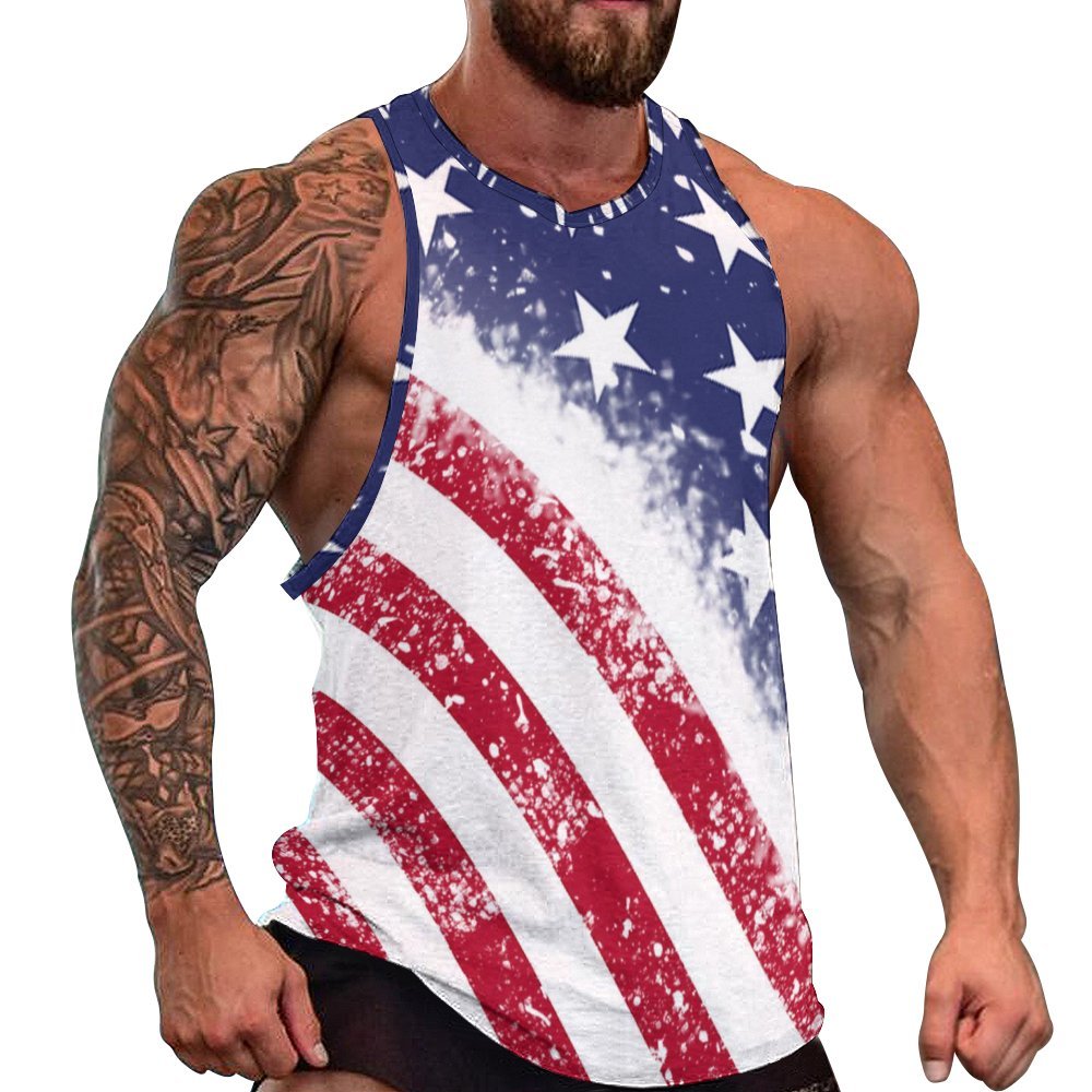 Personalized USA Flag Graphic Mens Tank Top - Custom Quick Dry Fitness Gift