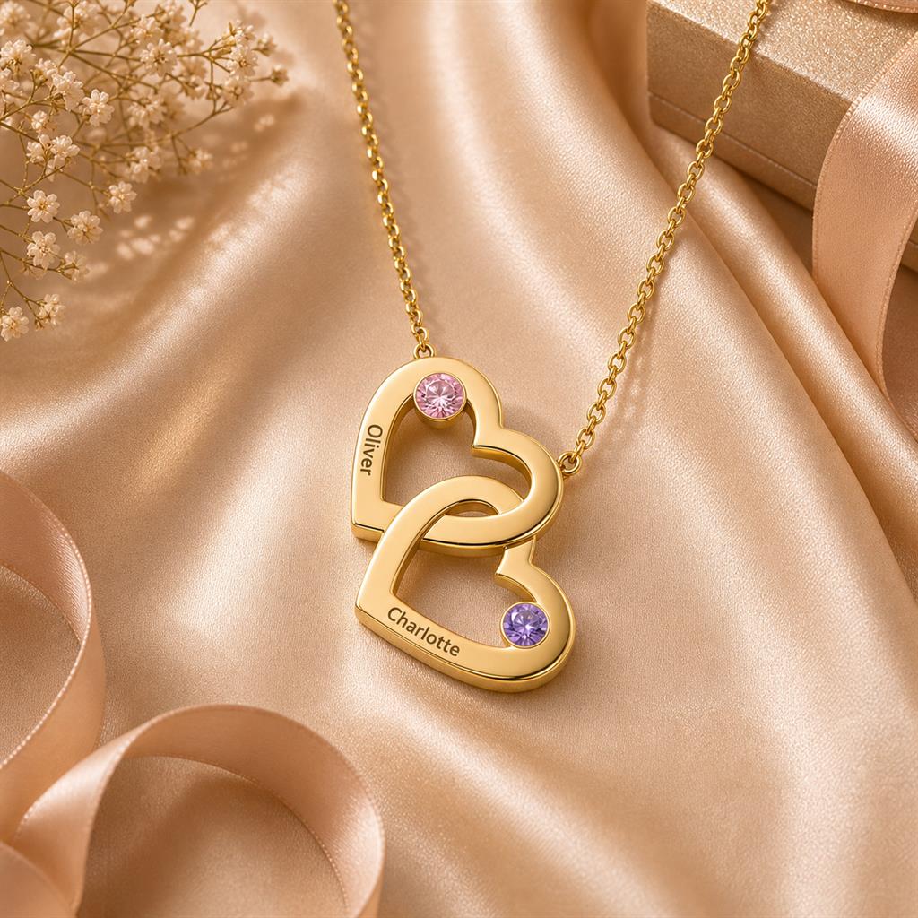 Mom child necklace in a gift scene