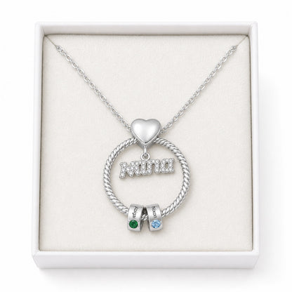 Custom mothers birthstone necklace displayed in gift box
