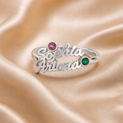 Custom name birthstone ring detail view