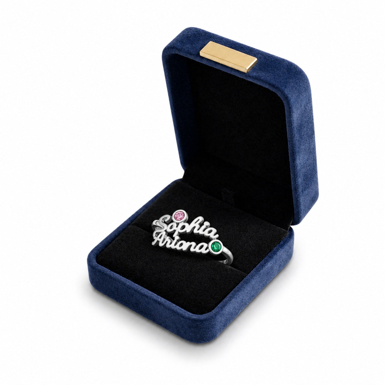 Custom custom-birthstone-name-ring gift box presentation for