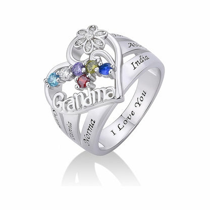 Custom name rings for grandmothers, best personalized gift with 1 to 8 birthstones.