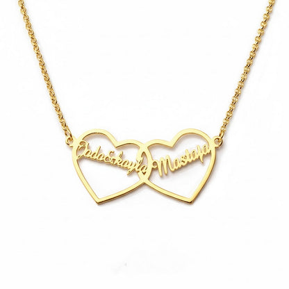 Custom Name Heart Sterling Silver Necklace, Intertwined Hearts for Couples,Best Friends