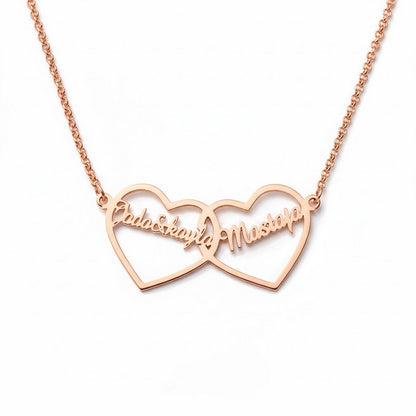 Custom Name Heart Sterling Silver Necklace, Intertwined Hearts for Couples,Best Friends