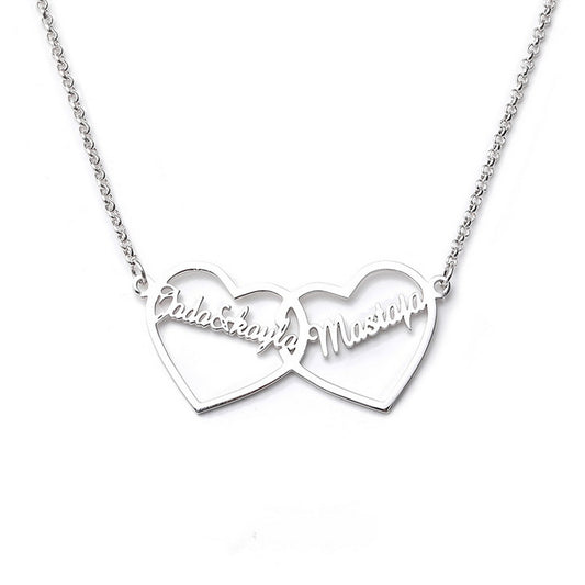 Custom Name Heart Sterling Silver Necklace, Intertwined Hearts for Couples,Best Friends