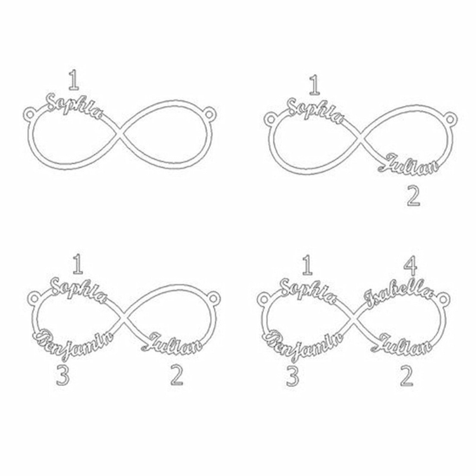 Custom name necklace infinity design thickness detail and chain style.
