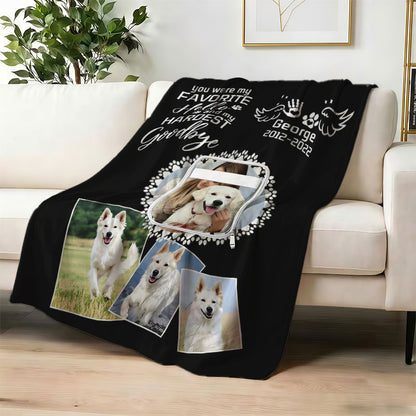 Dog memorial photo blanket with angel wings design