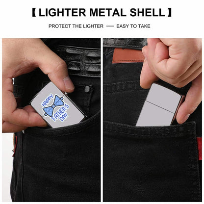 Custom Photo Lighter fits easily in a pocket. Durable metal shell and portable for daily use.
