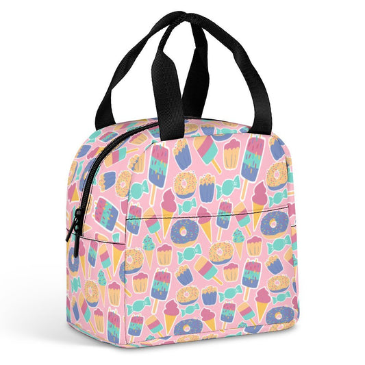 Custom Print Insulated Lunch Bag with Colorful Dessert Pattern for women and men.