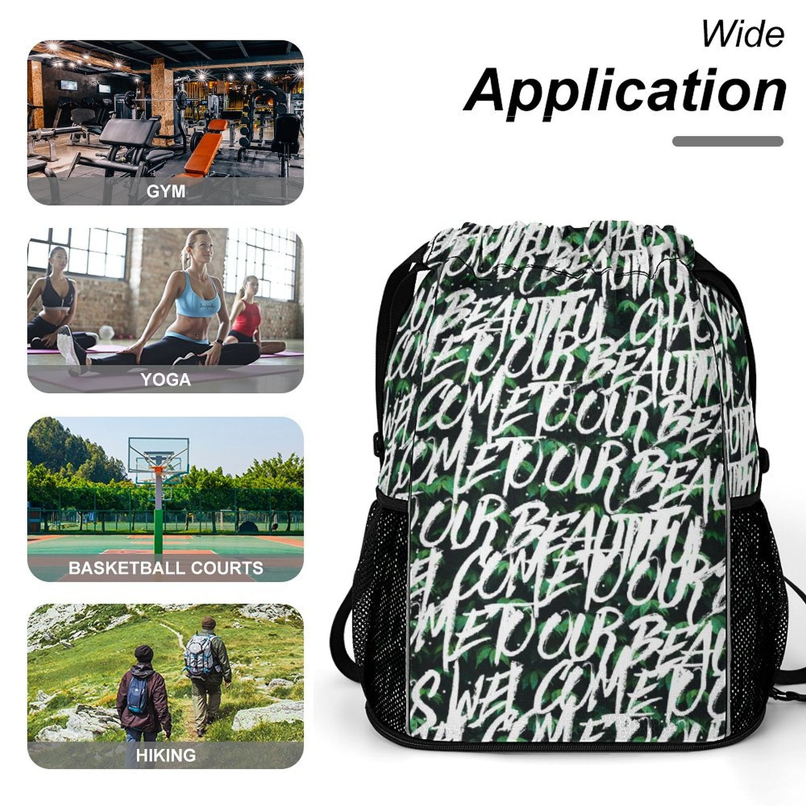 Custom Print Gym Sackpack Wide Application: Suitable for Yoga, Gym, and Hiking sports.