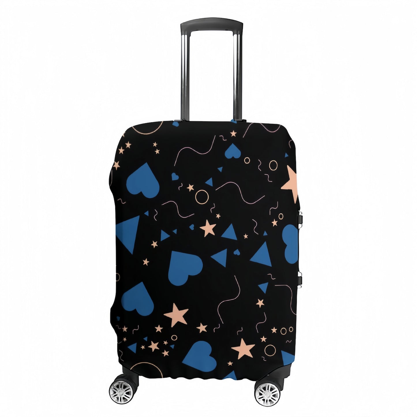 Custom Print Luggage Cover Protector with Blue Hearts Pattern.