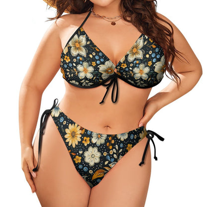 Custom Print Plus Size Bikini set. Laced Up front top and Tie Side bottoms.