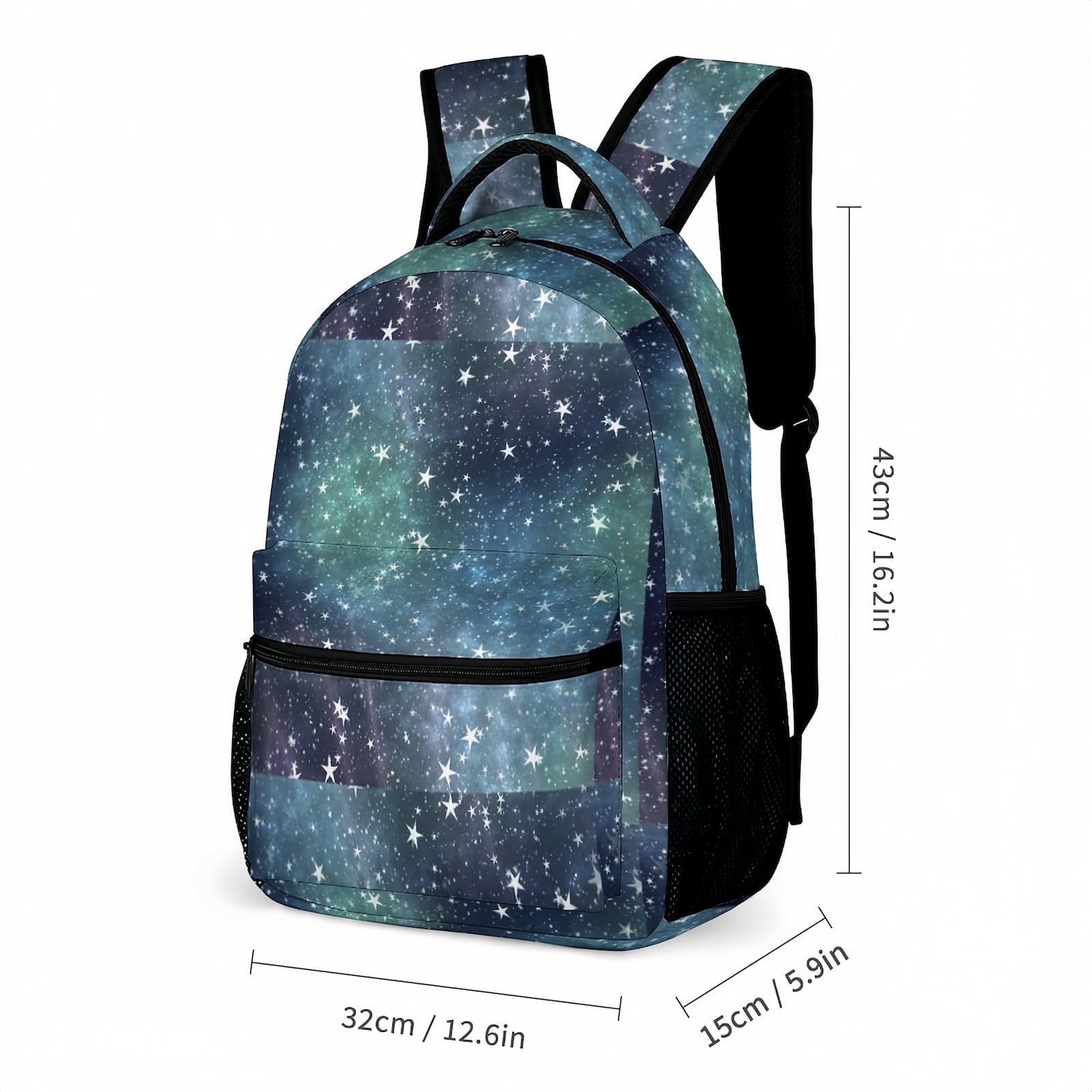 Custom Print School Bag dimensions (43cm/16.2in), suitable for unisex teens.