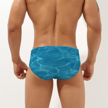 Men's Custom Print Water Ripple Swim Briefs - back view.
