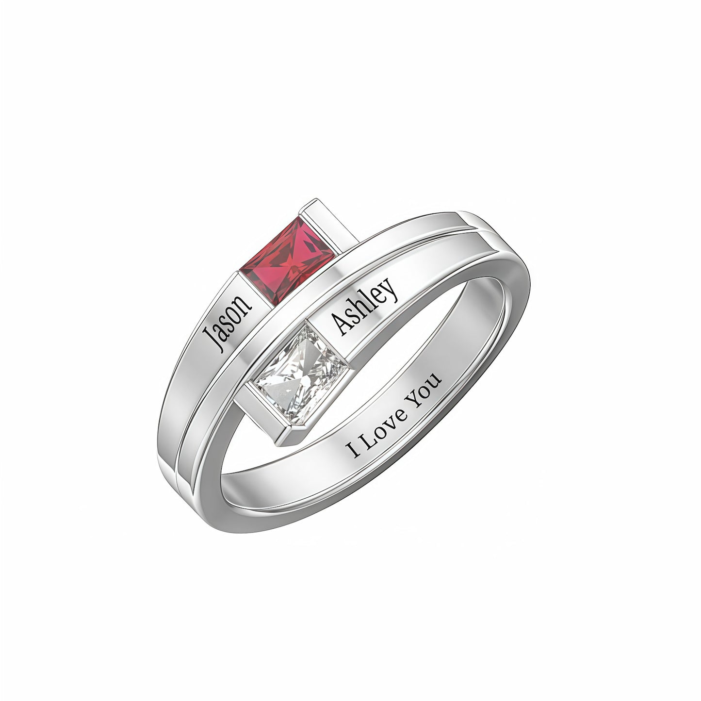 925 silver personalized birthstone ring for her, customized 2 names .