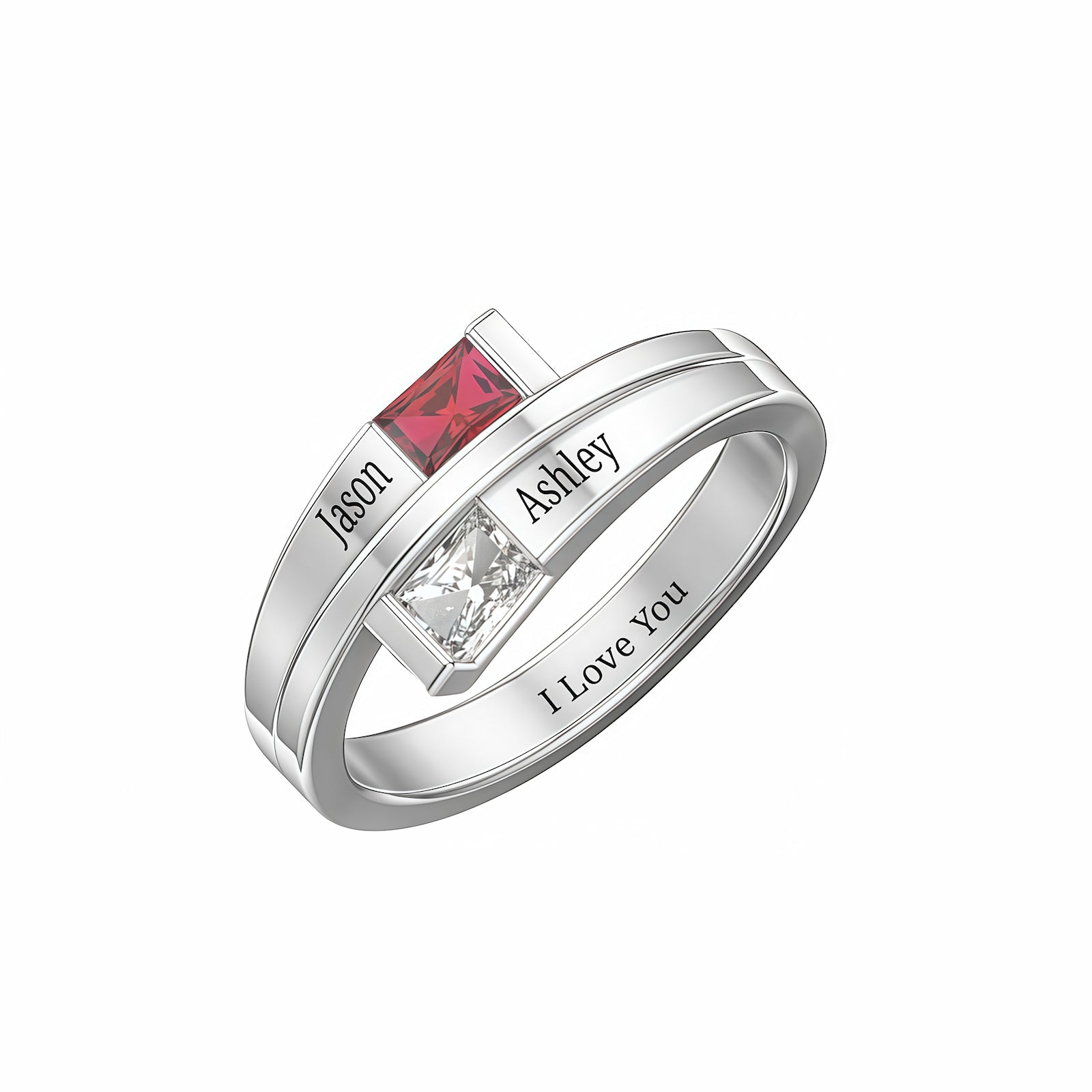 925 silver personalized birthstone ring for her, customized 2 names .