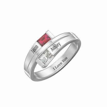 925 silver personalized birthstone ring for her, customized 2 names .