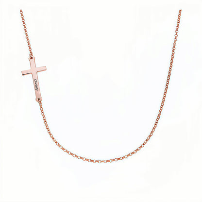 Personalized Sideways Cross Choker Necklace in Sterling Silver & Gold Plating