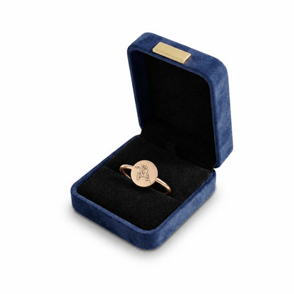Custom round botanical signet ring gift view