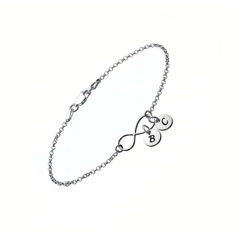 925 Sterling Silver custom initial infinity bracelet for women/teen girls.