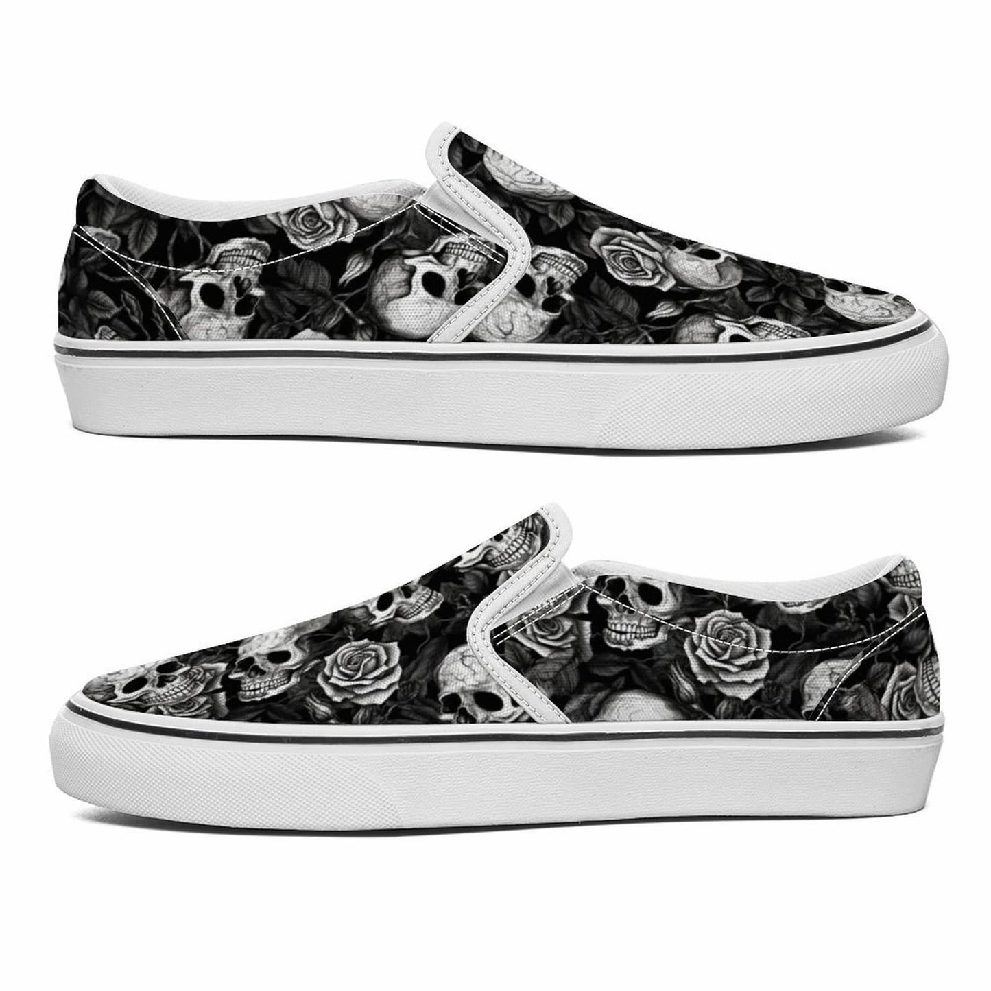 Personalized Skull Rose Canvas Sneakers Side View.