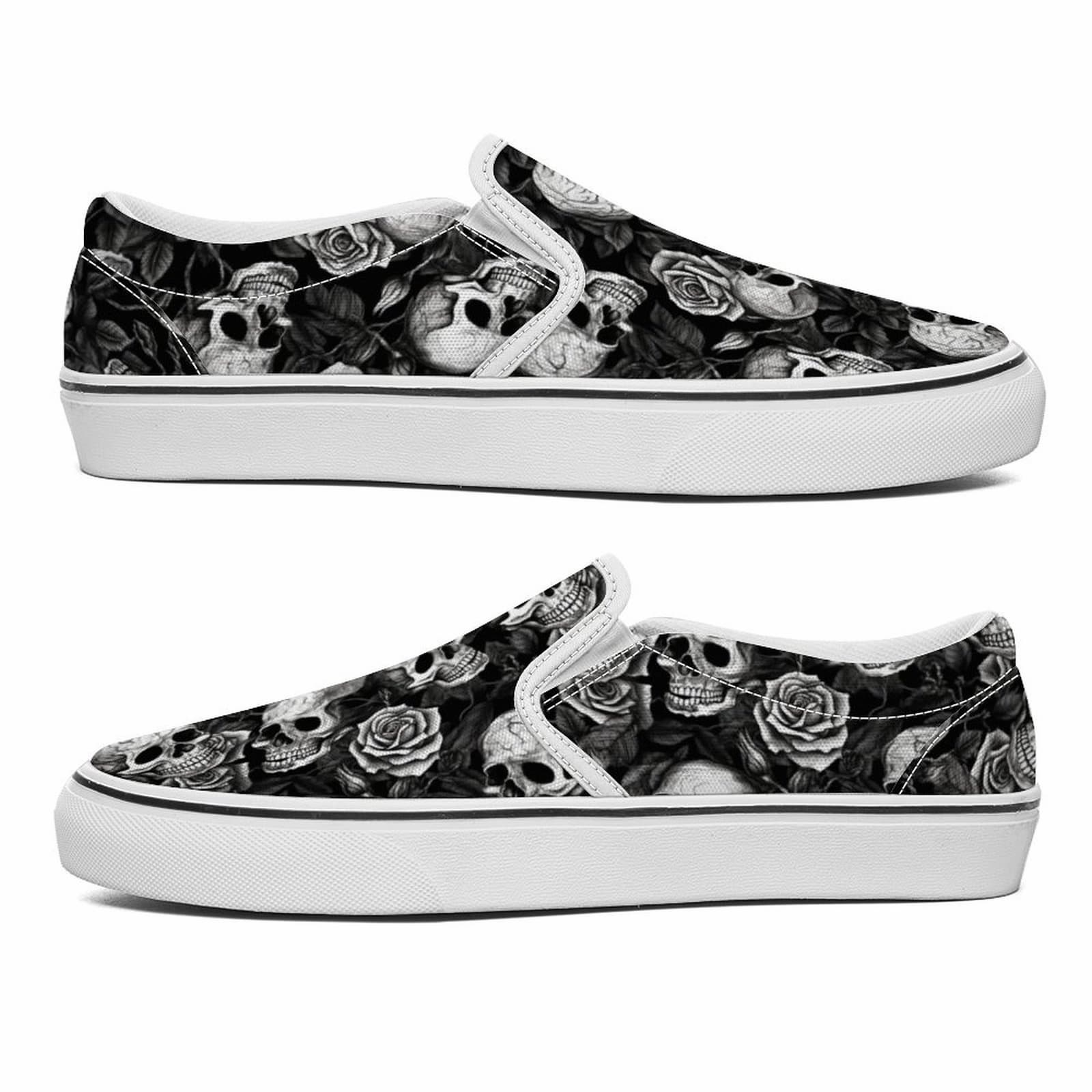 Personalized Skull Rose Canvas Sneakers Side View.
