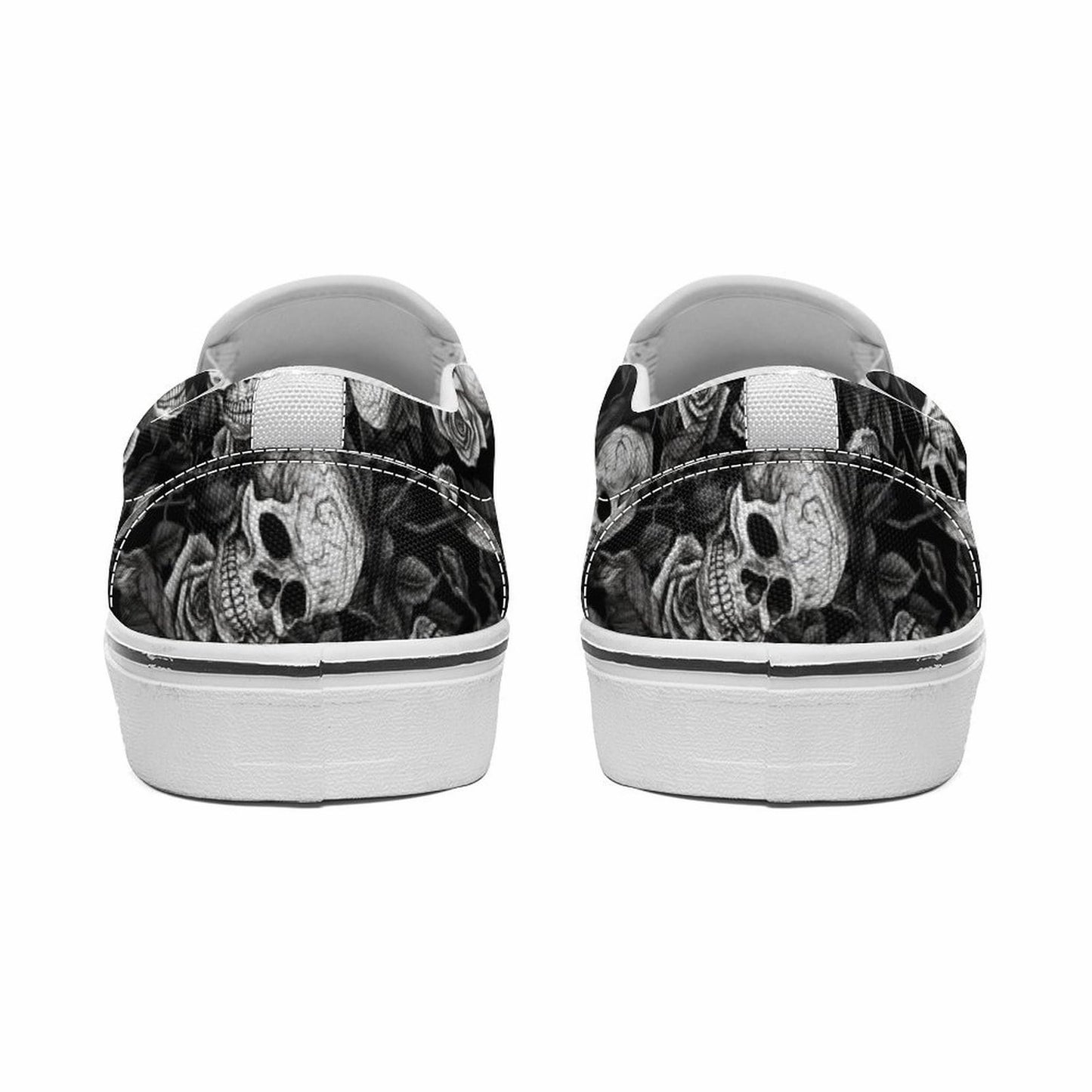 Custom Skull Print Shoes Back View Unisex Footwear.