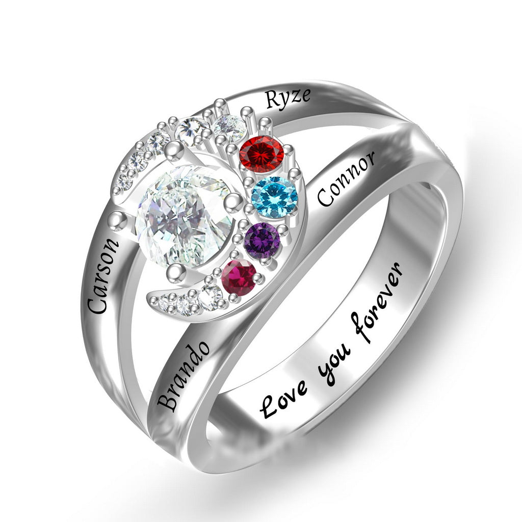Custom family split band birthstone ring main jewelry view