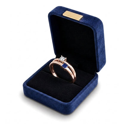 Custom square birthstone stacking ring set gift box view