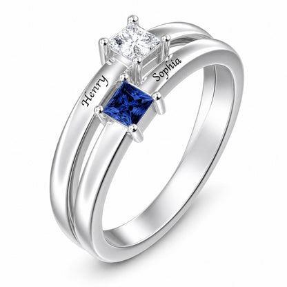 Custom square birthstone stacking ring set main view