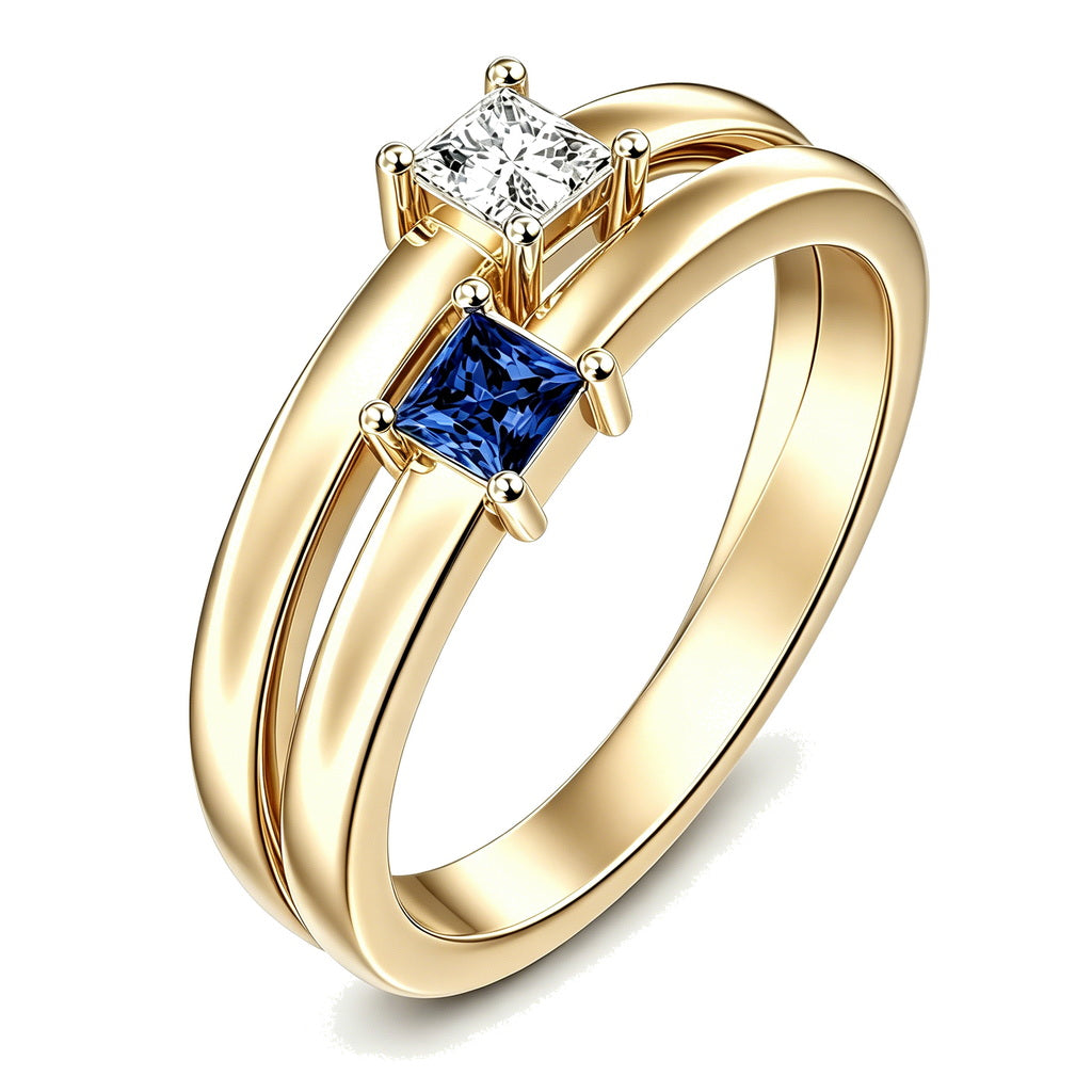 Custom square birthstone stacking ring set side view
