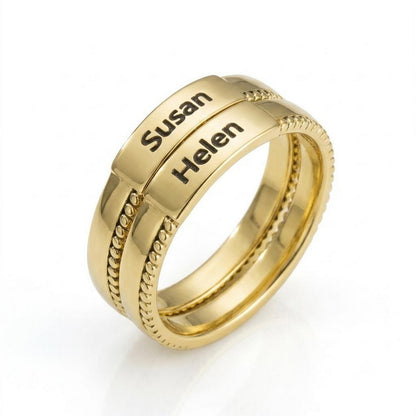 Custom Stacked Engraved Name Ring main product view