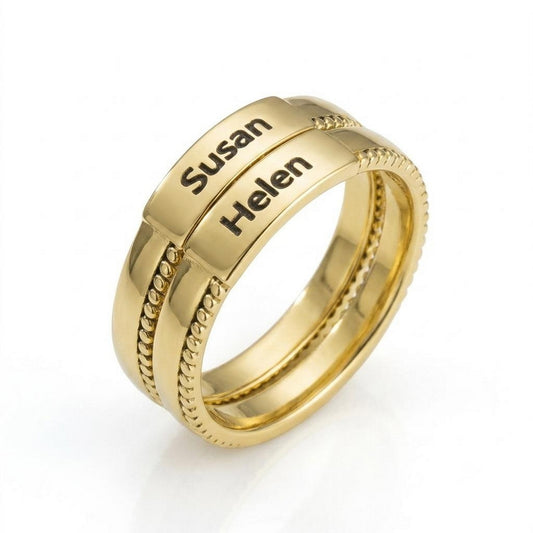 Custom Stacked Engraved Name Ring main product view