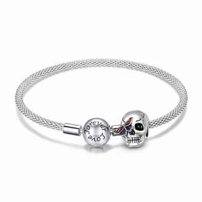 Custom sterling silver charm bracelet with skull and "forever love" beads.