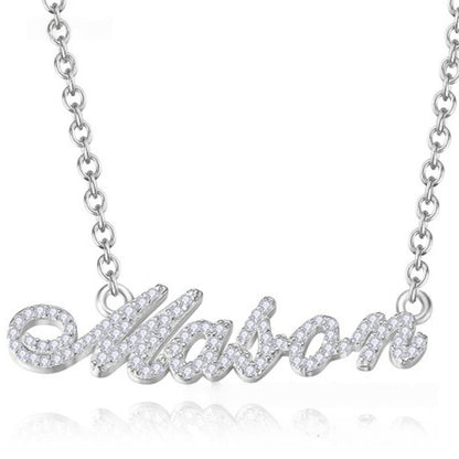 Personalized crystal name necklace in Sterling Silver finish.