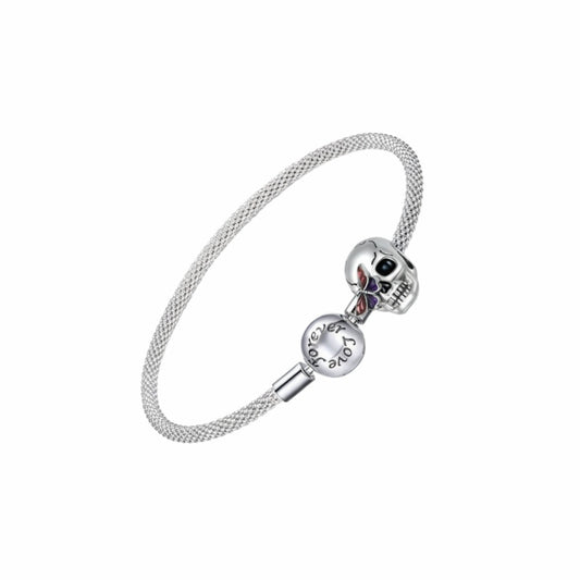 Custom sterling silver charm bracelet with skull and "forever love" beads.