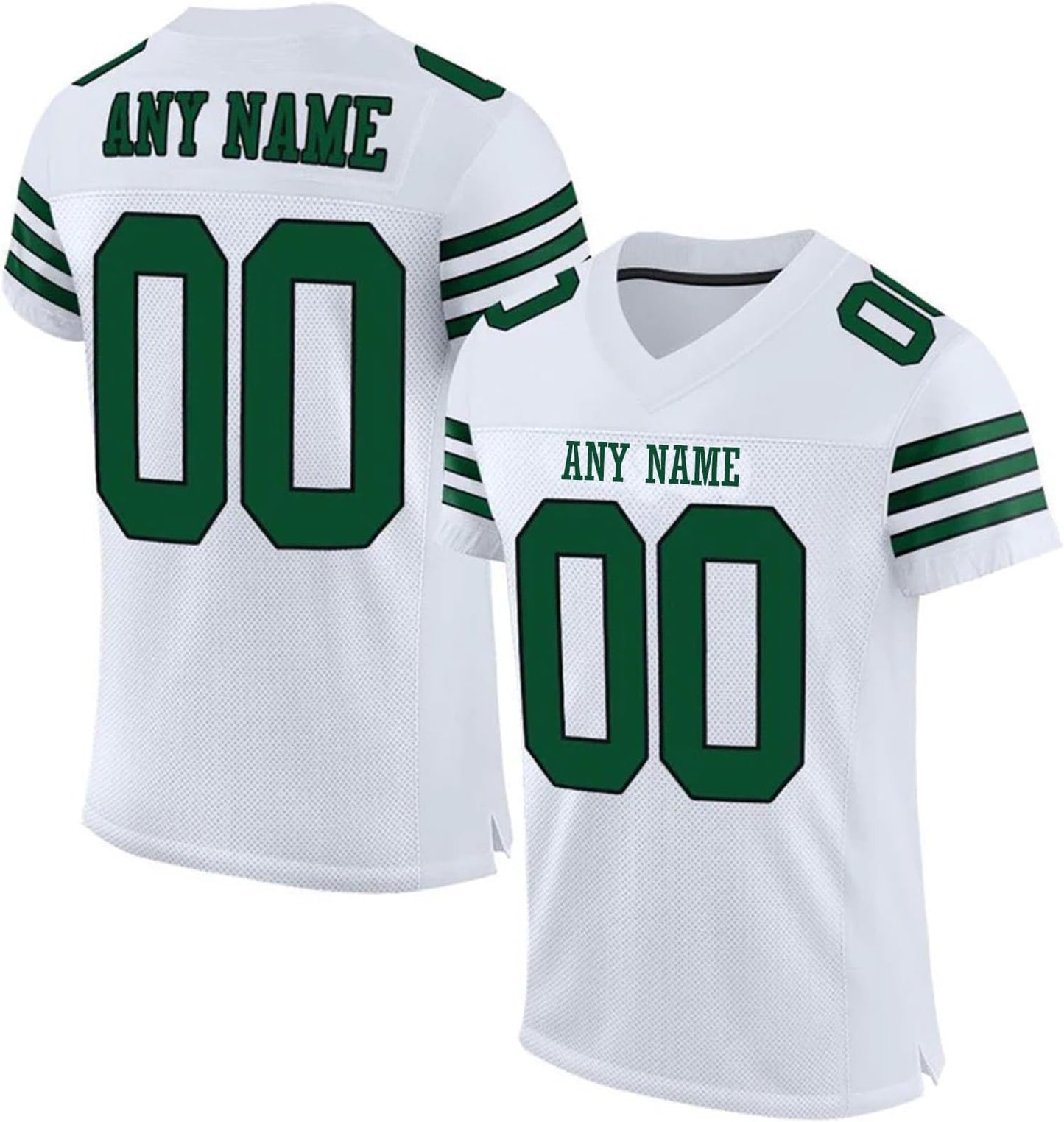 Women's Personalized White Green Football Jersey fit showing breathable, sports uniform fabric.
