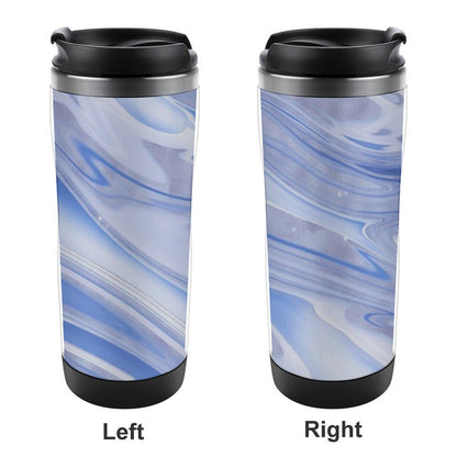 Custom 12.5oz stainless steel tea tumbler left and right side marble view.