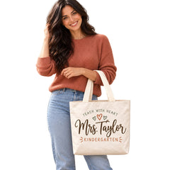 Personalized Teacher Appreciation Bag - Custom Name & Grade Hearts Gift Bag, Lightweight Durable Reusable Paper-Like Bag