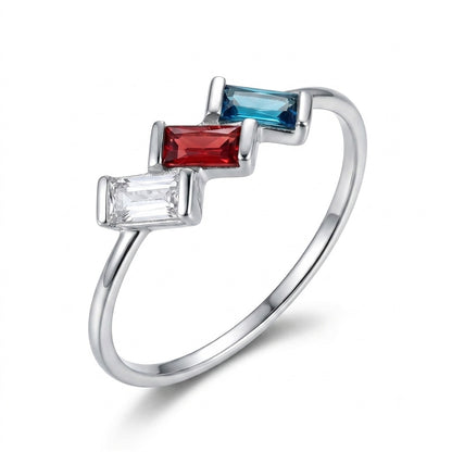 Custom three baguette birthstone geometric ring main view