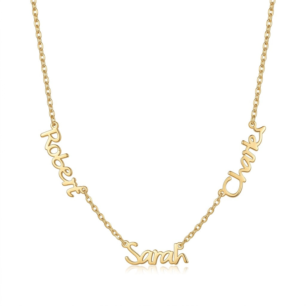 Custom three name necklace front view