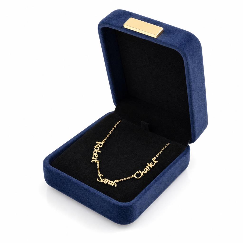 Custom three name necklace in a gift box