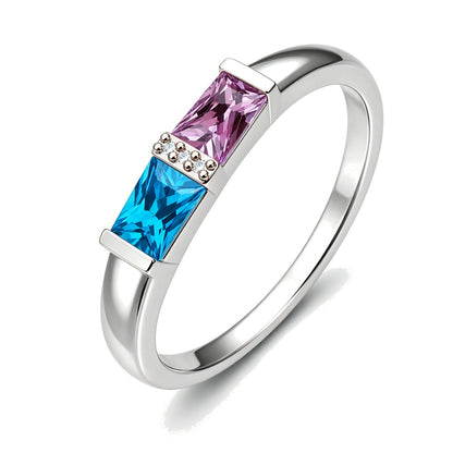 Custom two baguette birthstone geometric band ring main view
