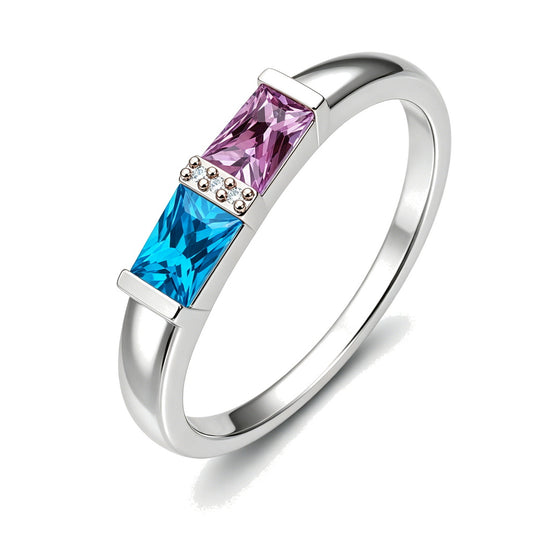 Custom two baguette birthstone geometric band ring main view