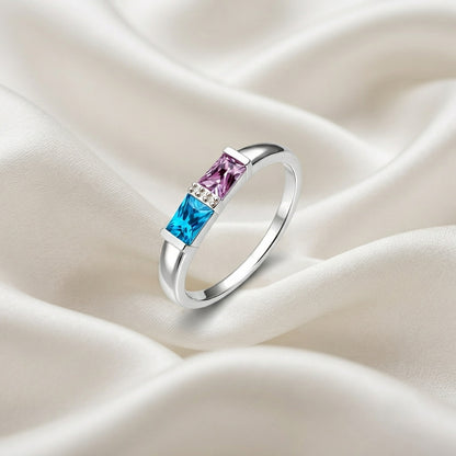 Custom two baguette birthstone geometric band ring styled vi
