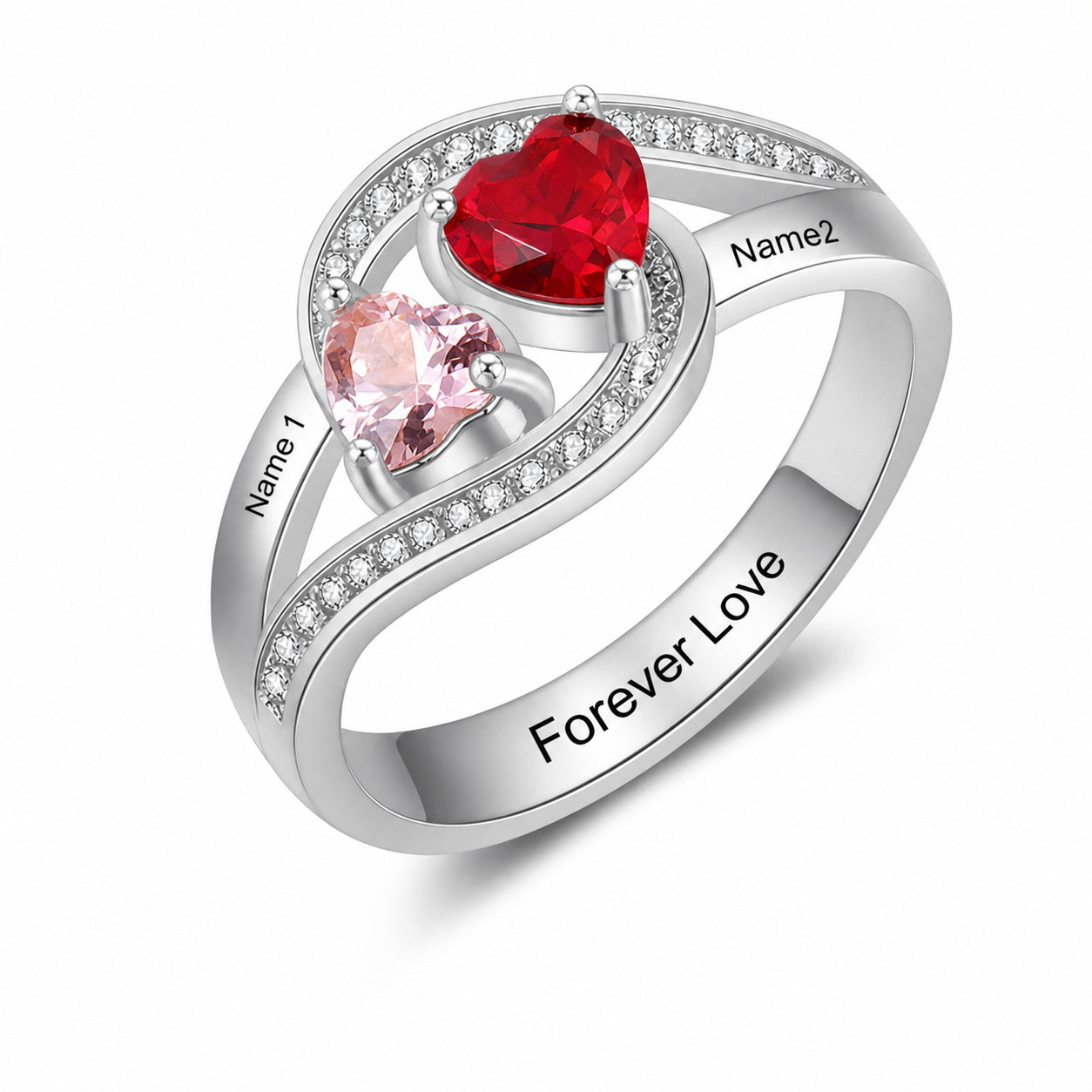 Custom two birthstone heart bypass ring main view ring