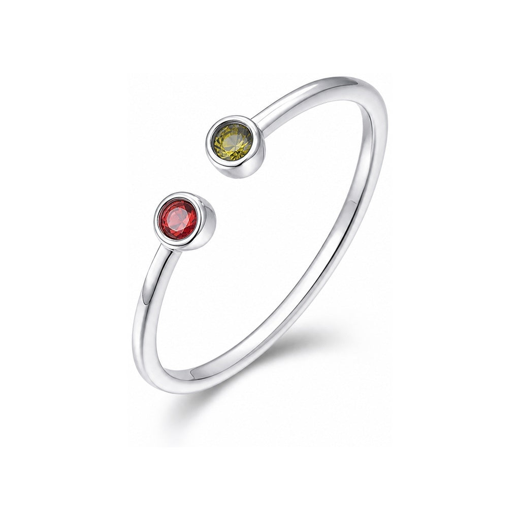 Custom two birthstone open ring main view