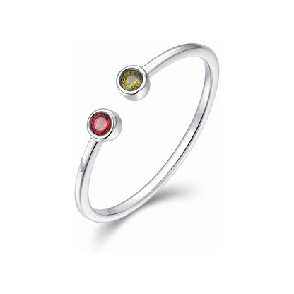 Custom two birthstone open ring main view