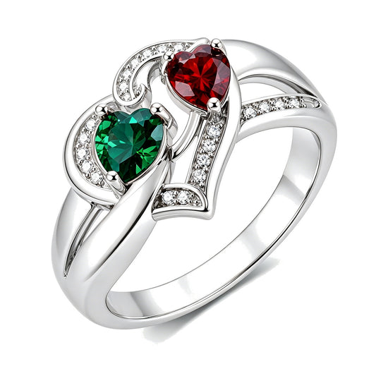 Custom two heart birthstone infinity engraved ring main view