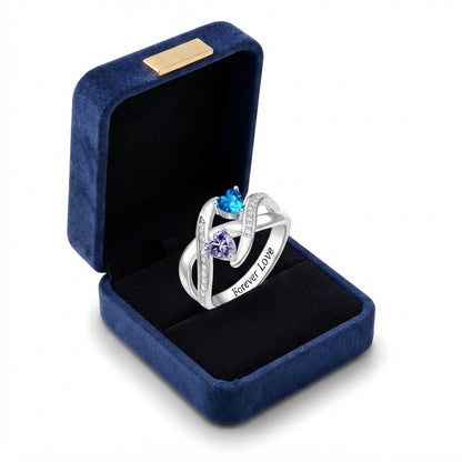 Custom two heart birthstone promise ring gift box view